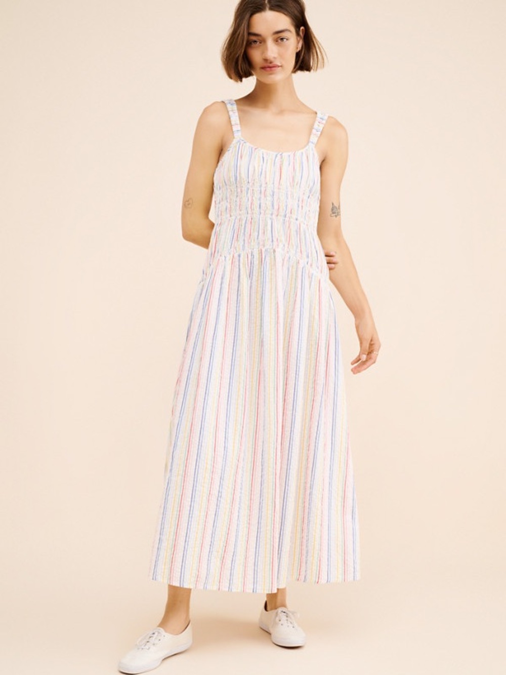 SAYLOR White Maxi Dress with Pastel Stripe Detail